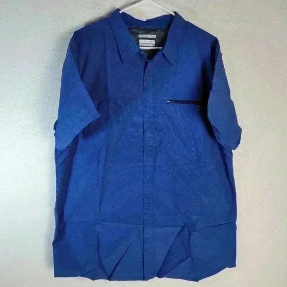 Columbia Omni Shade Mens Shirt Blue XXL Fishing Short Sleeve Snap Vented - Picture 1 of 6